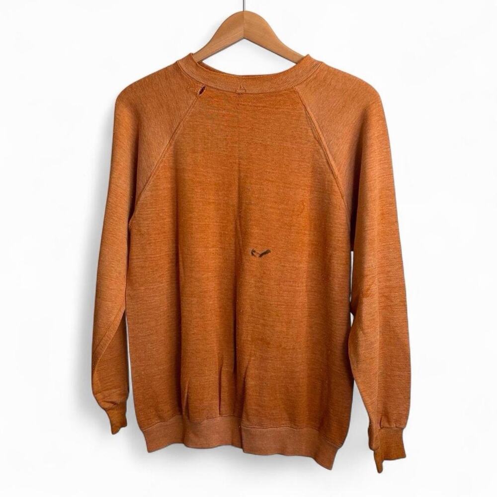 Vintage 70s Sears Faded Distressed Men’s L Grunge Orange Thrashed Sweatshirt